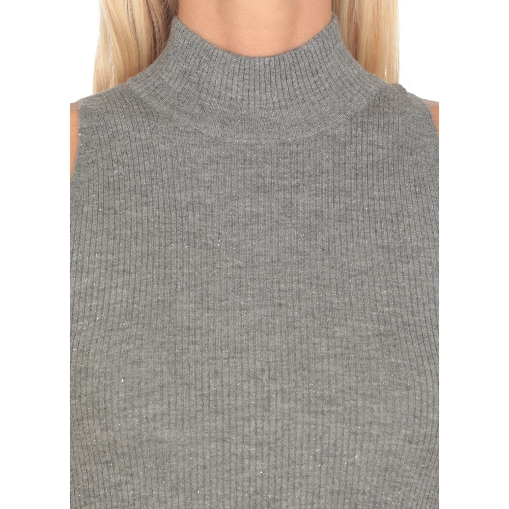 BRUNELLO CUCINELLI Grijze Kasjmier Mouwloze Top Geribbeld Lurex Gray Dames
