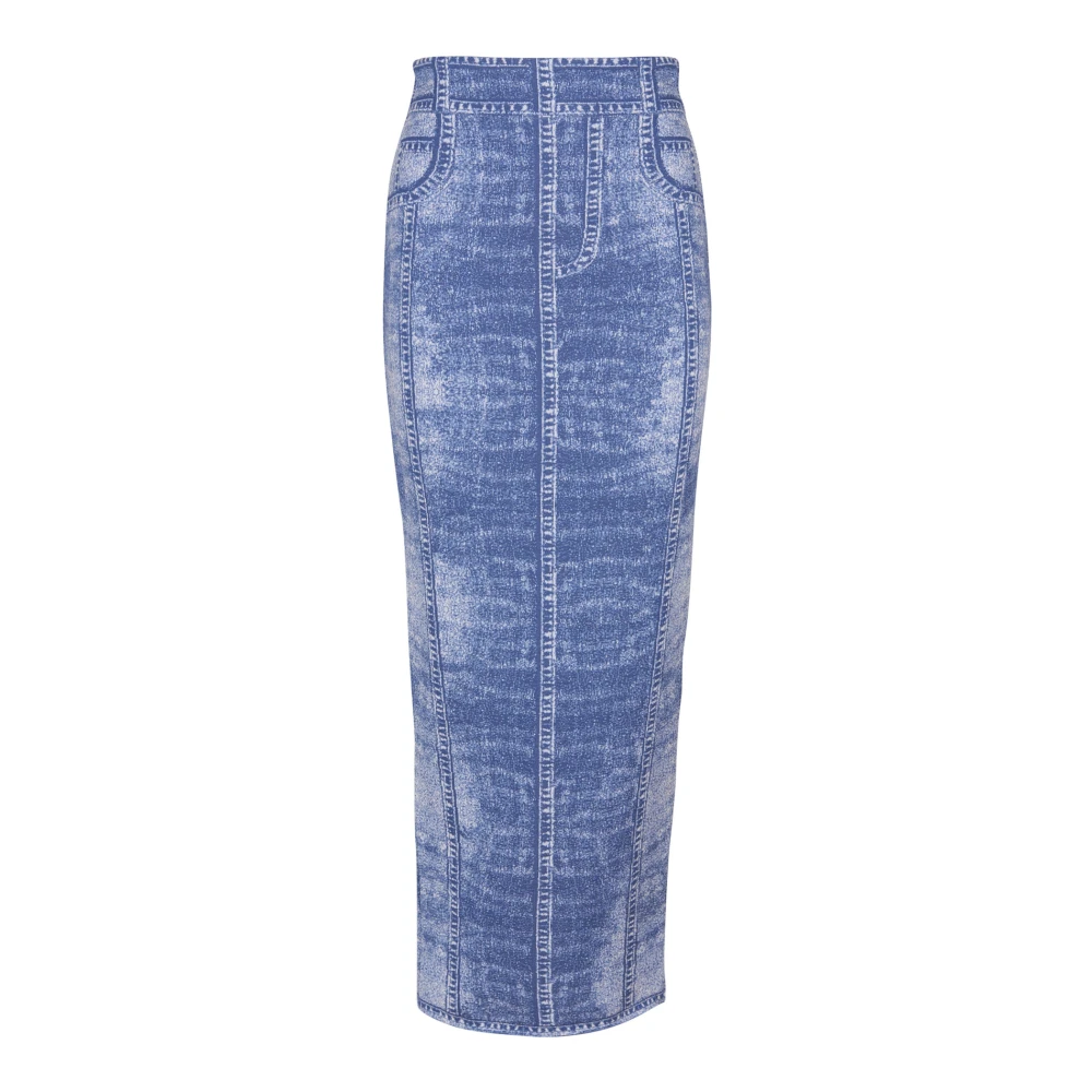 Balmain Midi rok in jacquard breisel met denim effect Blue Dames