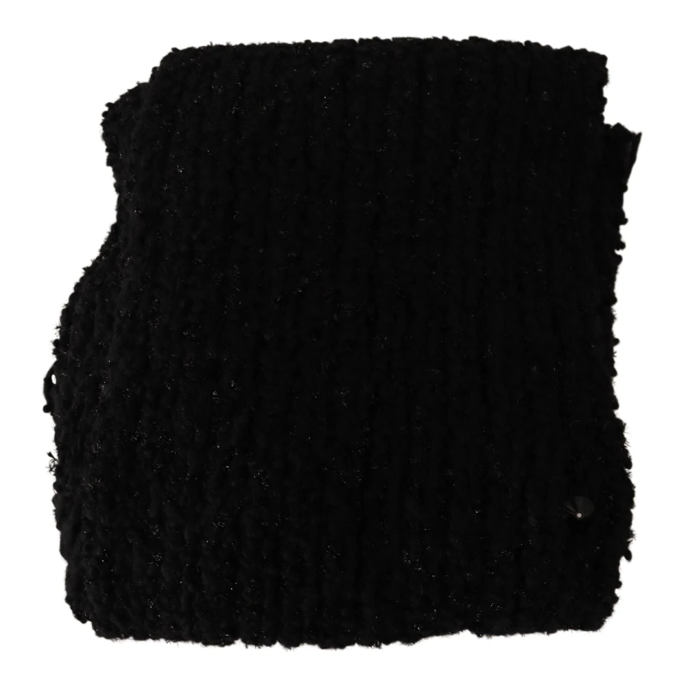 Dolce & Gabbana Unisex Black Winter Scarves, One Size, Virgin Wool Knitted Wrap Shawl Scarf