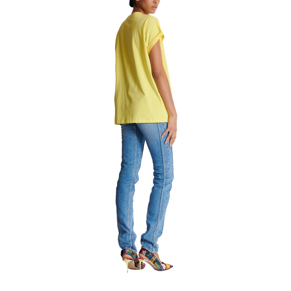 Balmain T-shirt met gevlokt Paris-logo Yellow Dames