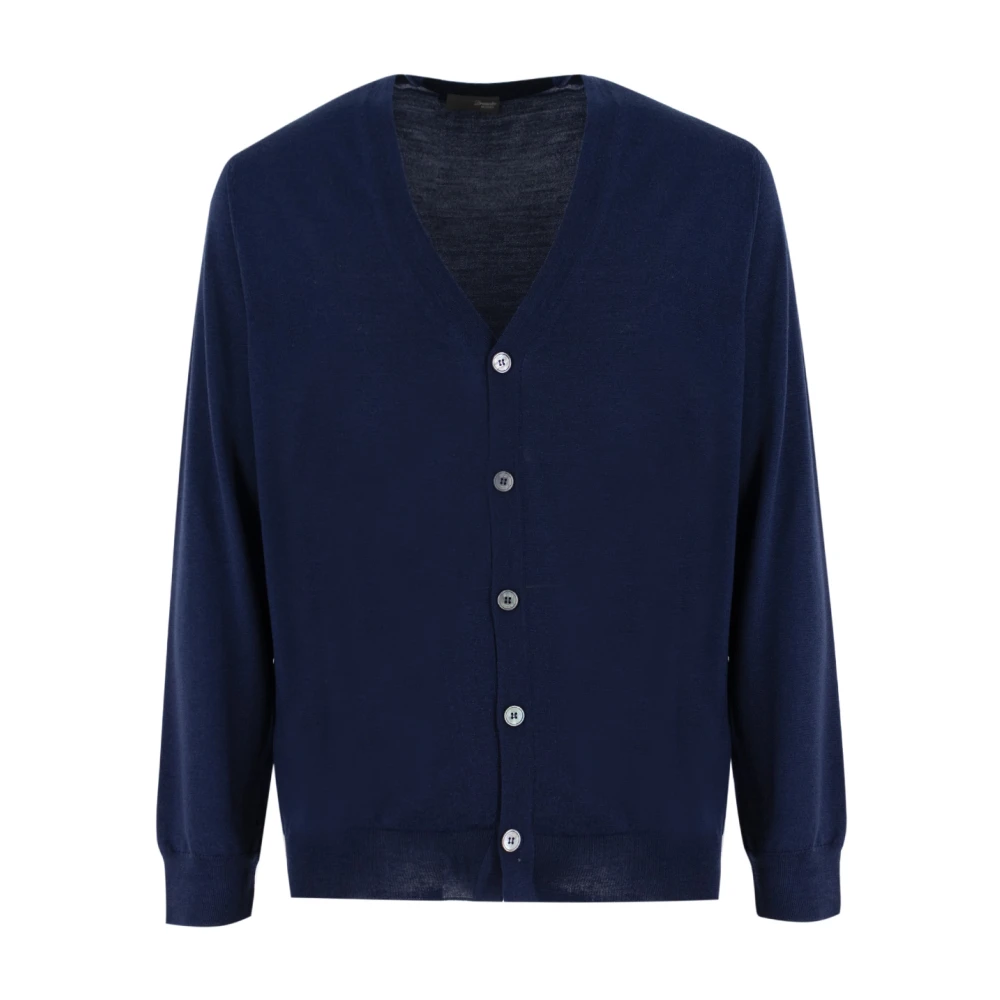 Drumohr Merino Wol Knoop Cardigan Blue Heren