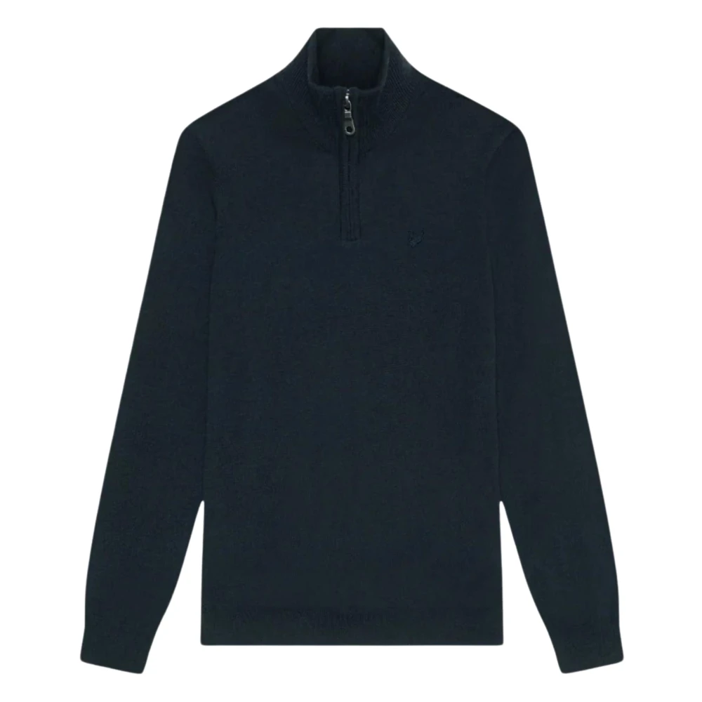 Lyle & Scott Tonal Eagle Merino Quarter Zip Jumper Blue Heren