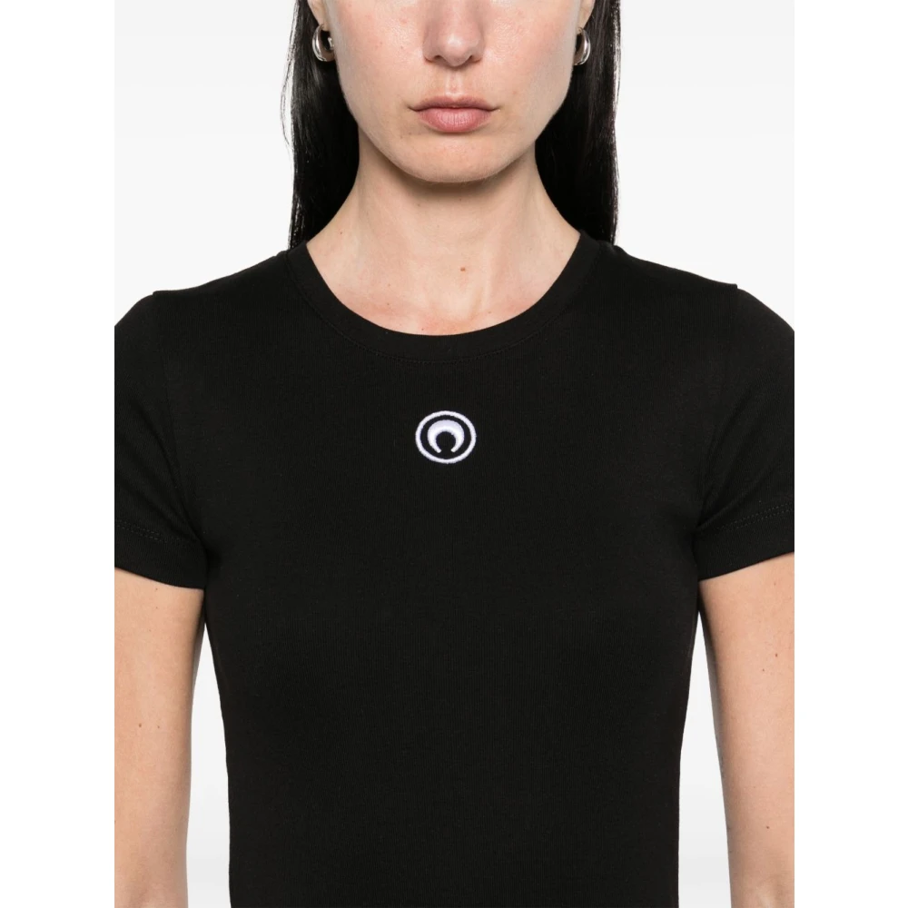 Marine Serre Zwarte Jurk met Halve Maan Borduursel Black Dames