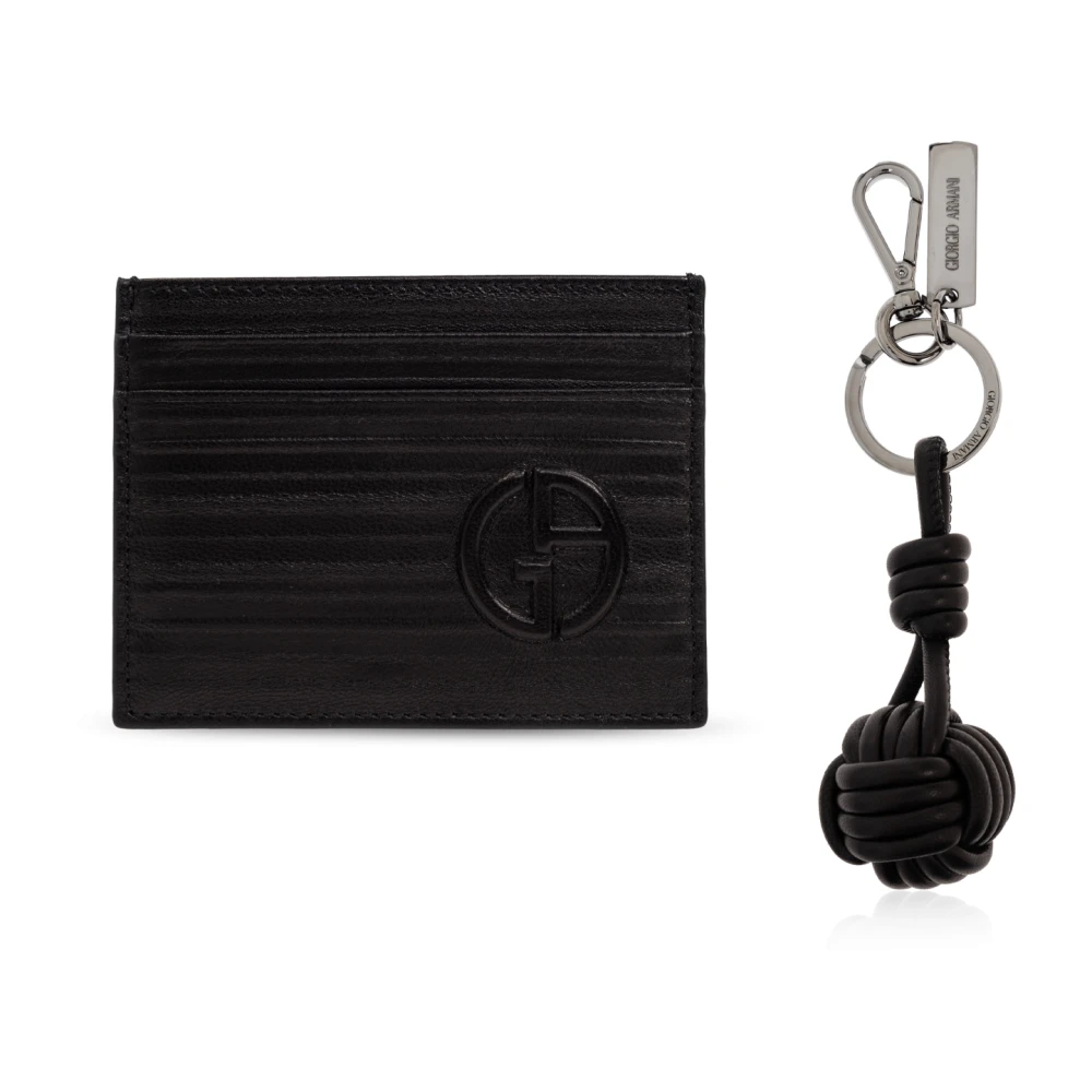 Giorgio Armani Set: kaarthouder en sleutelhanger Black Heren
