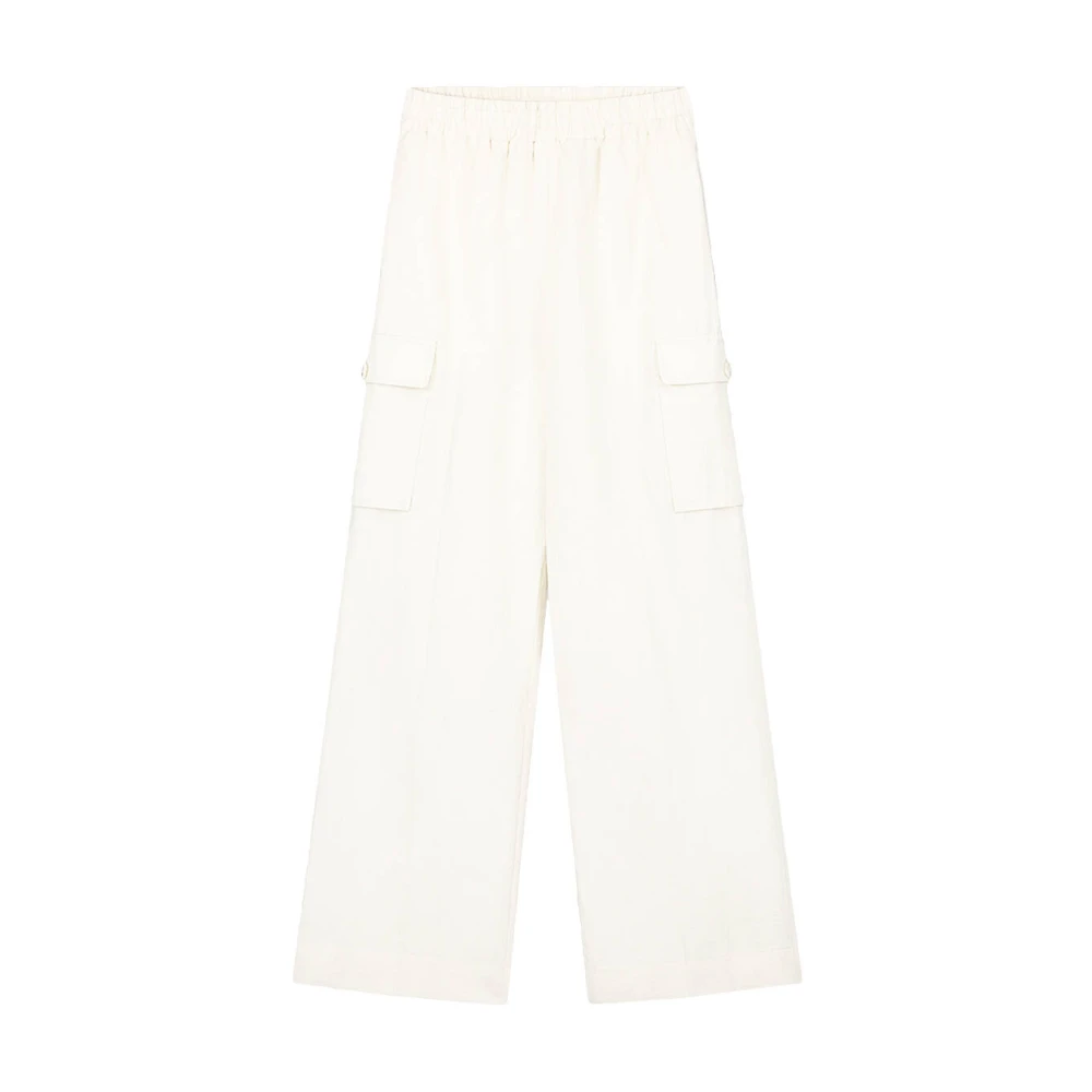 Olaf Hussein Women's White Wide Trousers, Xl, Cargo Linen Trousers