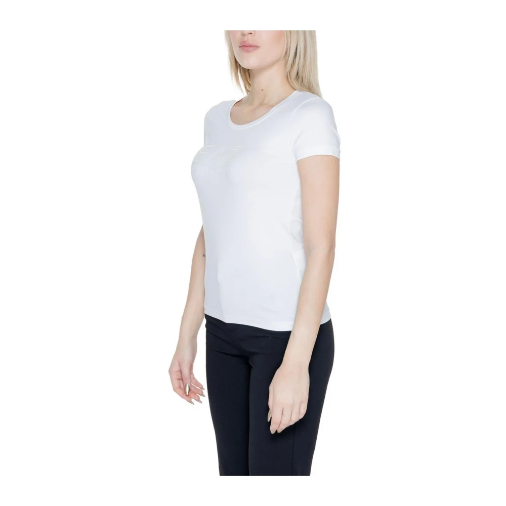 Emporio Armani EA7 Crème Katoenen Korte Mouw T-shirt White Dames