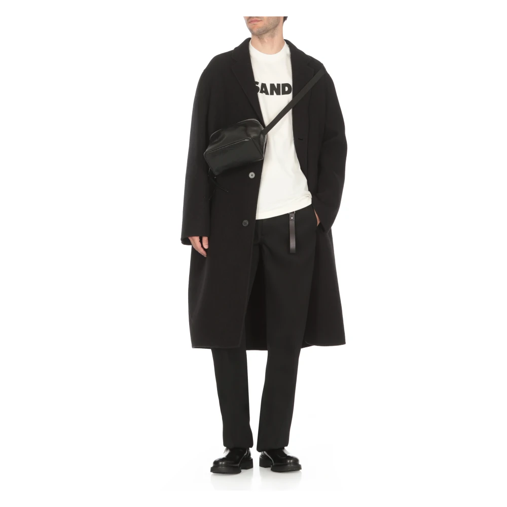 Jil Sander Zwarte Wol Dubbele Breasted Jas Black Heren