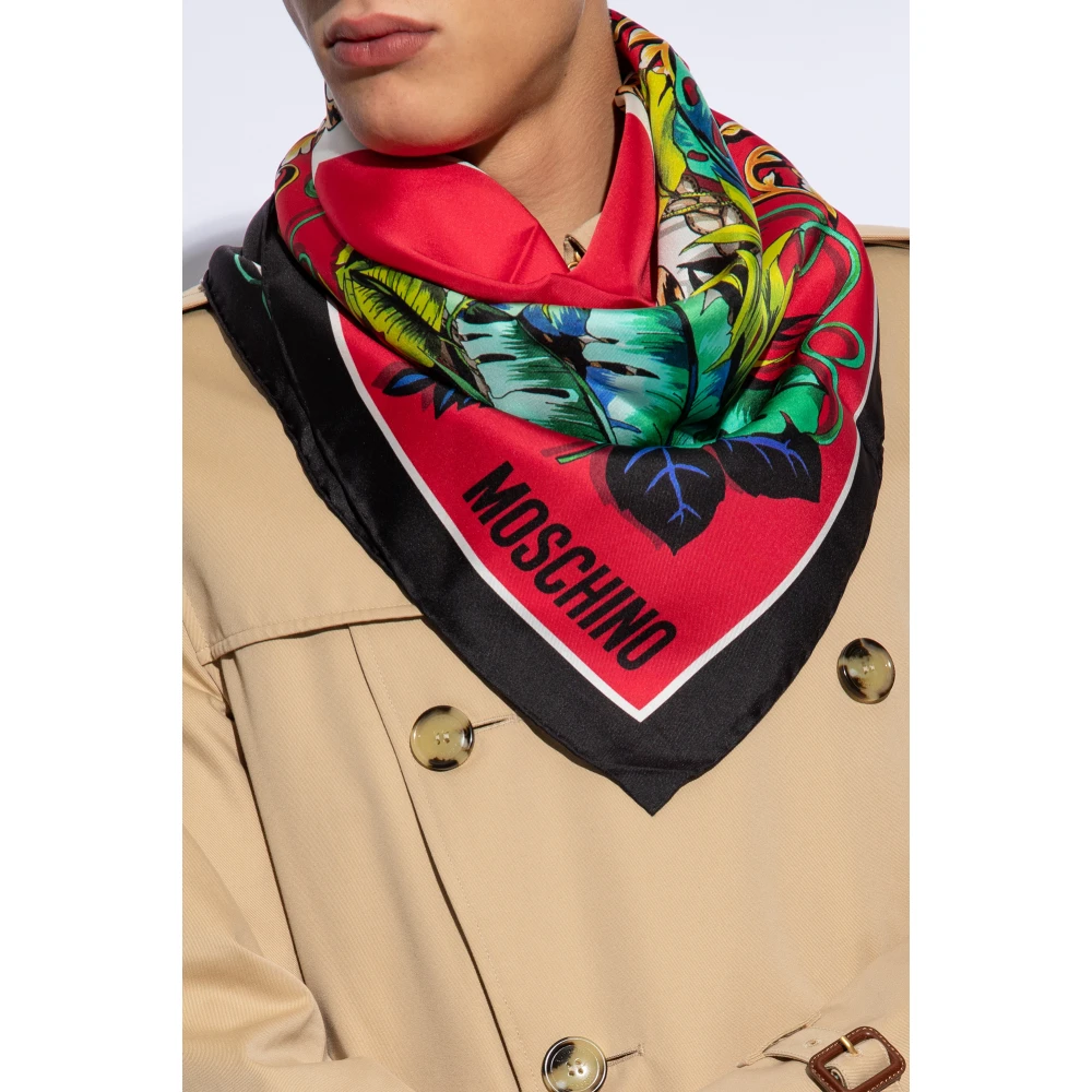 Moschino Bedrukte zijden sjaal Red Unisex
