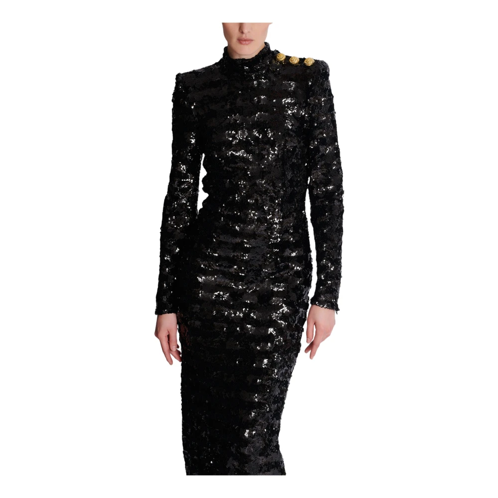 Balmain Lange paillettenjurk Black Dames