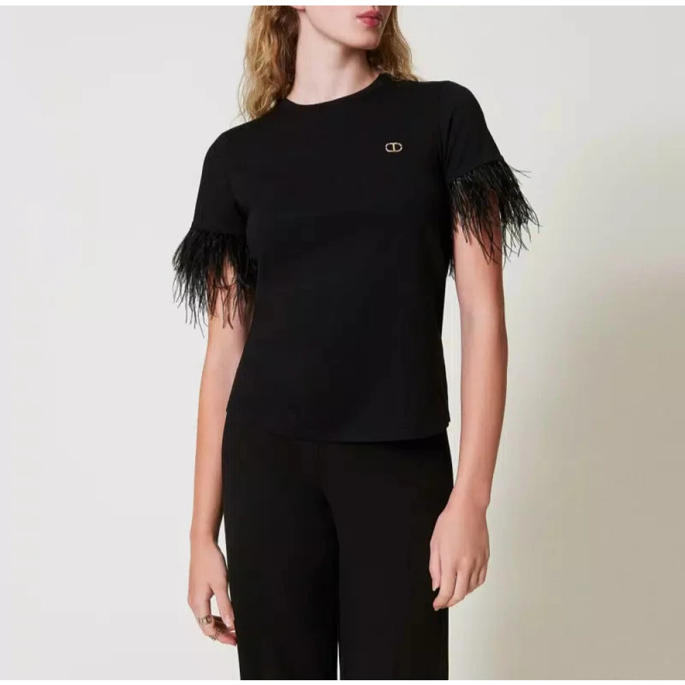 Twinset Logo Ovaal Veer T-Shirt Black Dames
