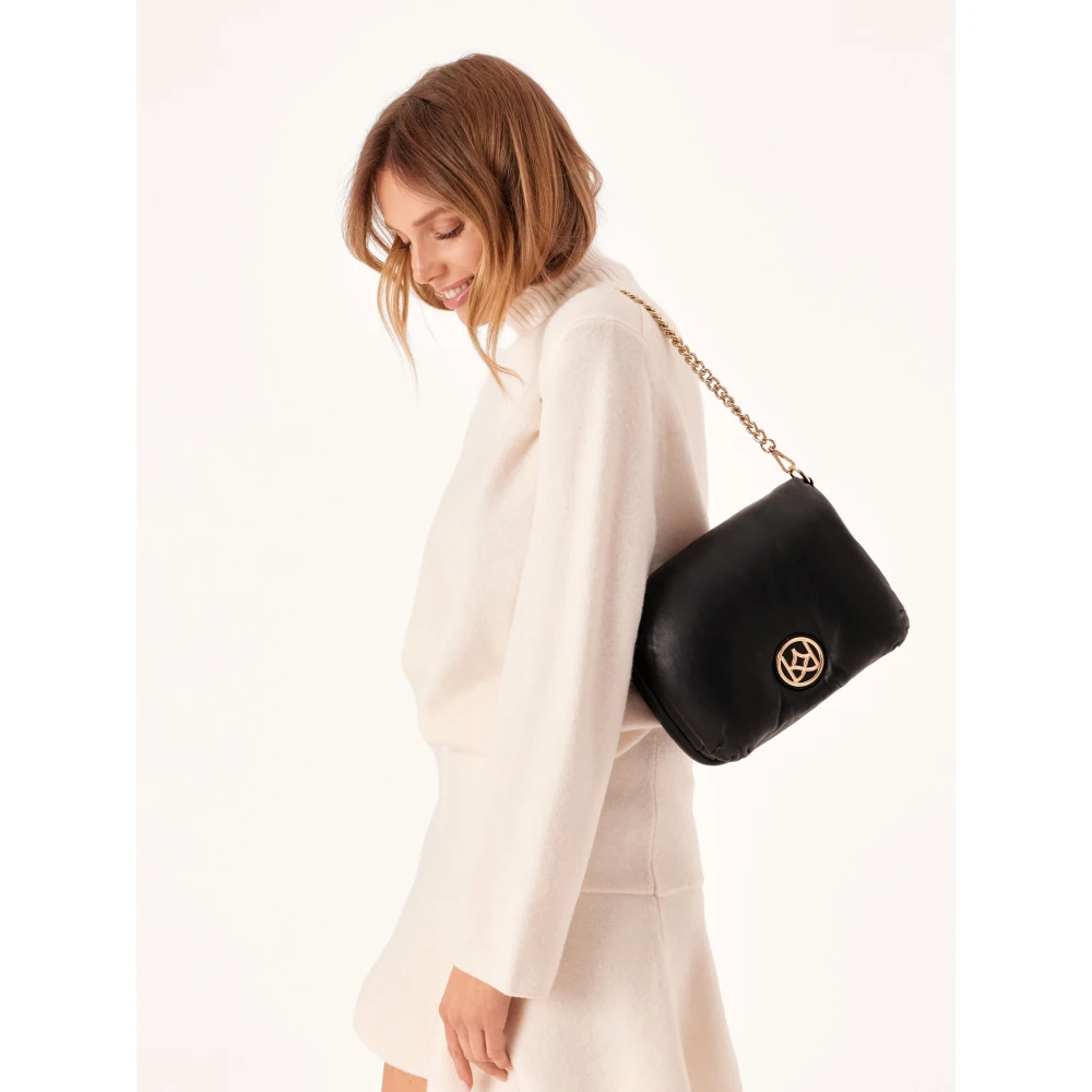 Kazar Zwarte handtas met volumepuff-effect Black Dames