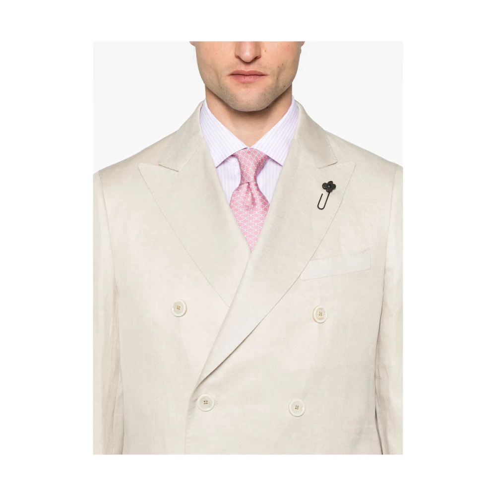 Lardini Beige Double-Breasted Knoopsluiting Pak Beige Heren