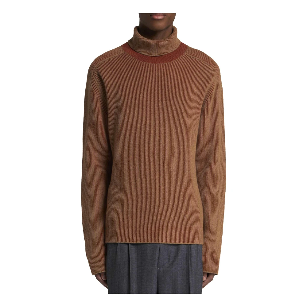 ETRO Bruine Kasjmiertrui Geribbelde Coltrui Brown Heren