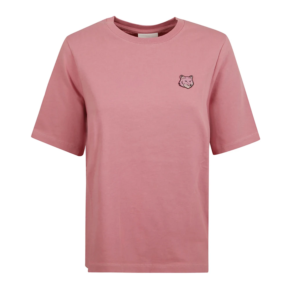 Maison Kitsuné Gedurfde Fox Head Patch Tee Shirt Pink Dames