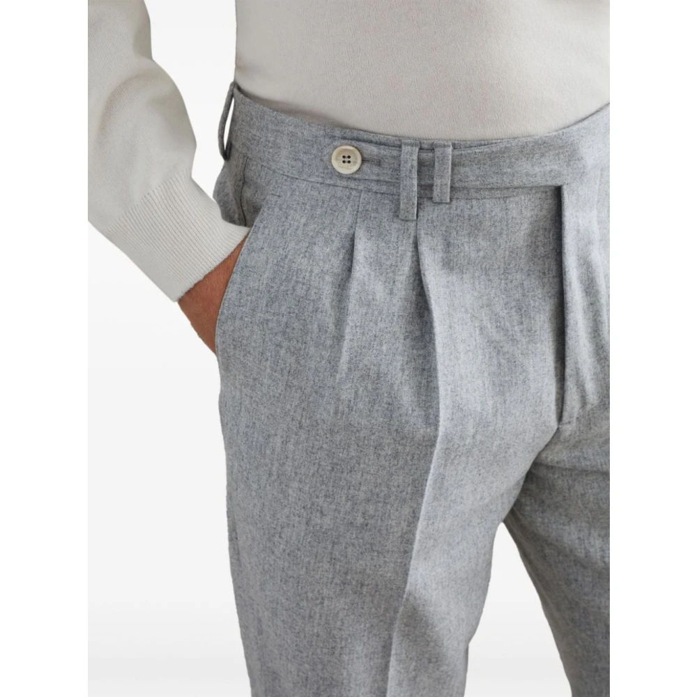 BRUNELLO CUCINELLI Grijze Wollen Broek met Persplooi Gray Heren