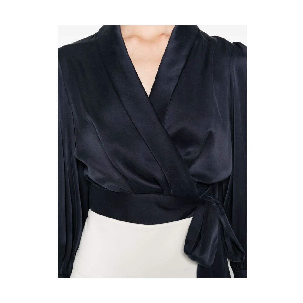 Zimmermann Navy Blauw Zijden Wrap Blouse Blue Dames