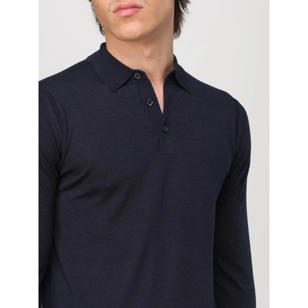 Paolo Pecora Blauwe Lange Mouw Polo Sweater Blue Heren
