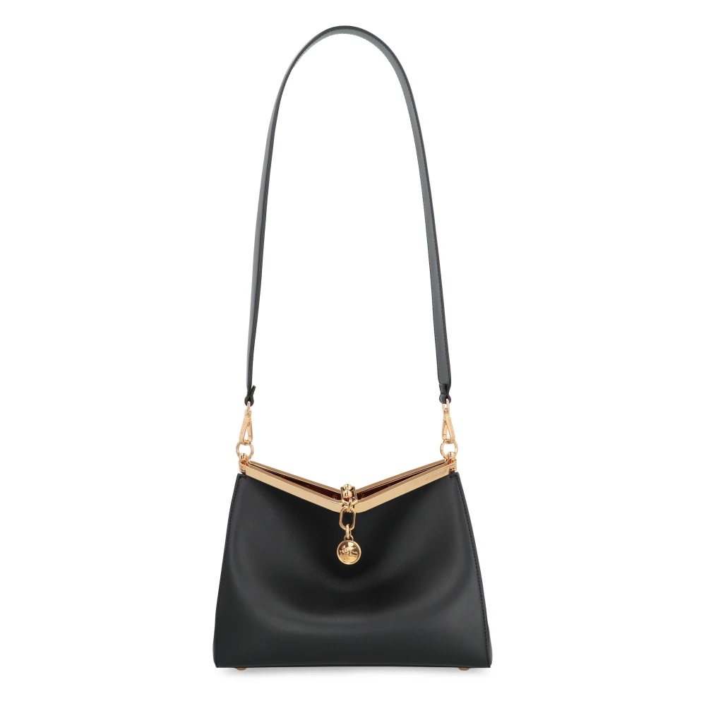 ETRO Leren schoudertas met drukknoopsluiting Black Dames