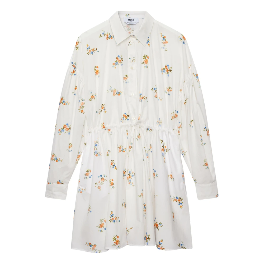 Msgm Women's Multicolor Shirt Dresses, Xs, Floral-Print Drawstring Mini Dress
