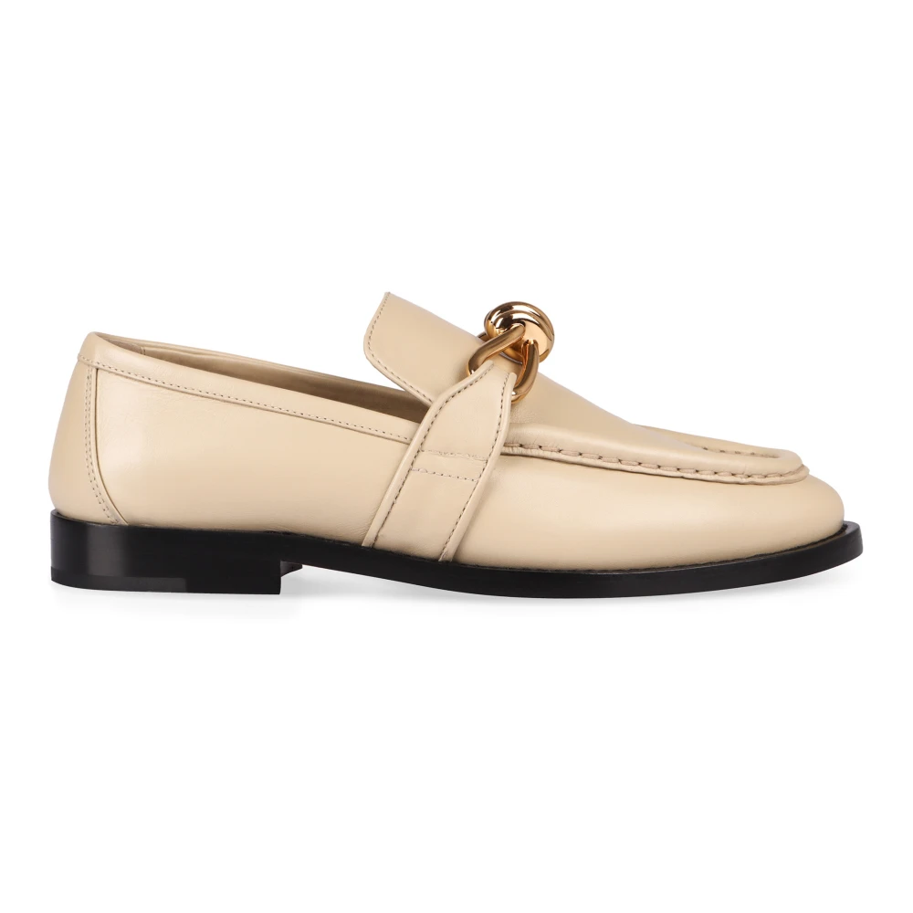 Bottega Veneta Women's Beige Loafers, 3 Uk, Leather Loafers With Front Knot Detail
