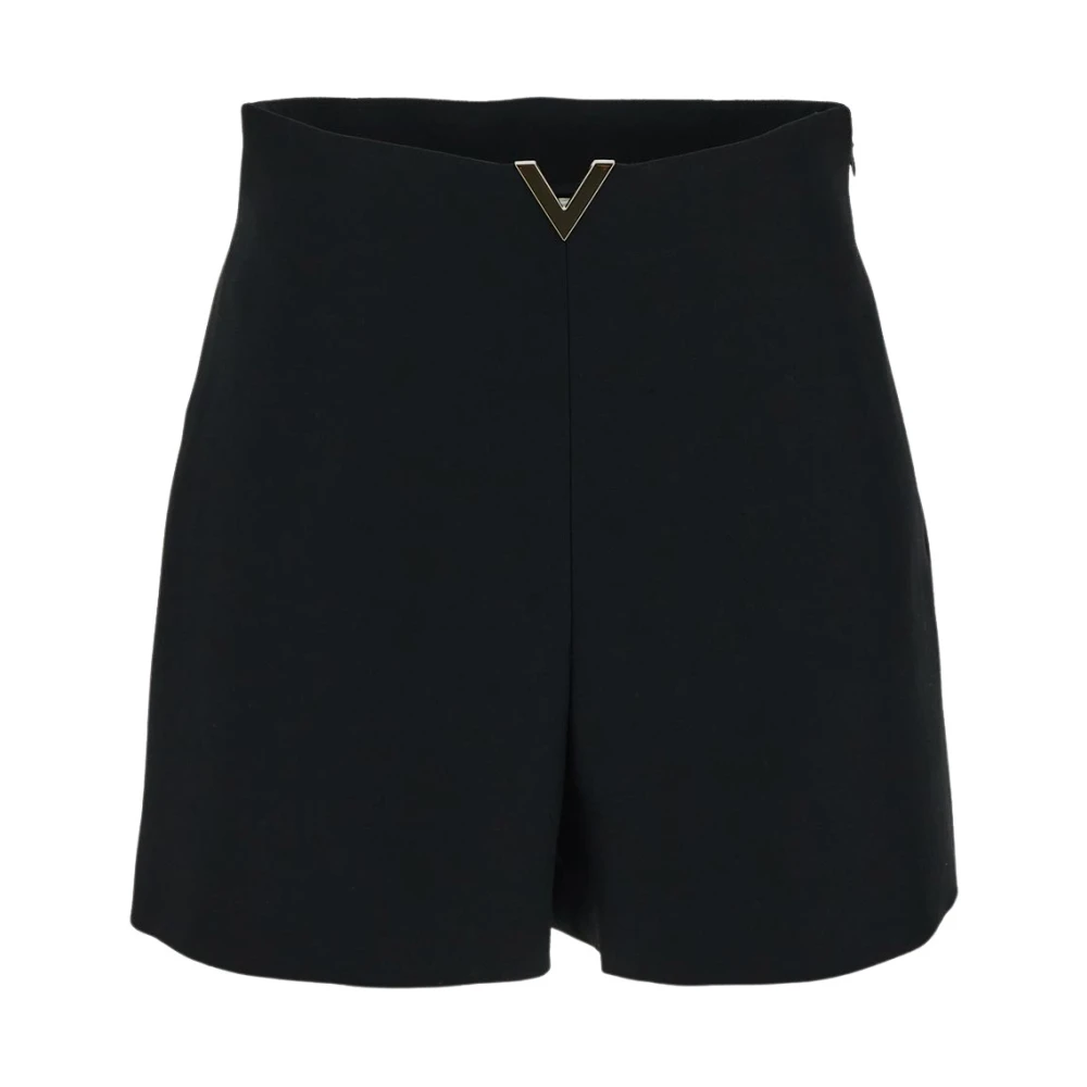 Valentino Garavani Zwarte Shorts met Zijrits en V Gouden Detail Black Dames
