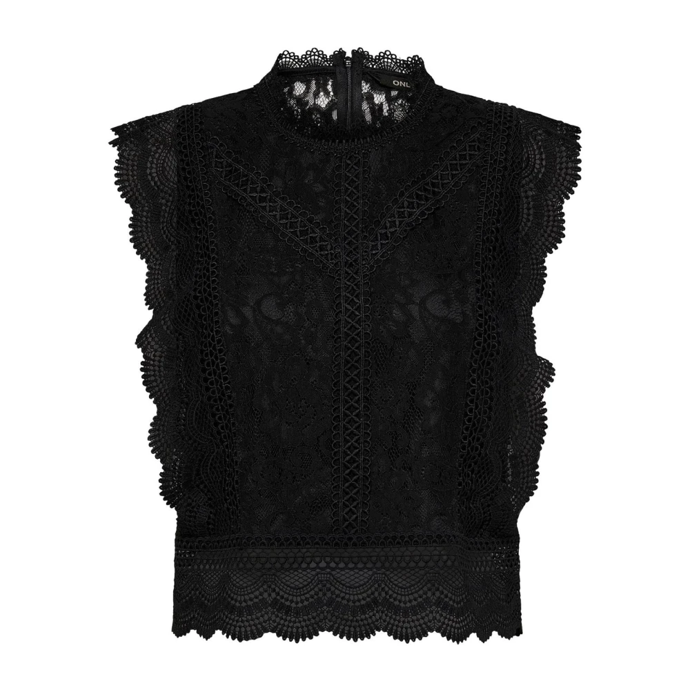 Only Women's Black Lace Top High Neck Sleeveless