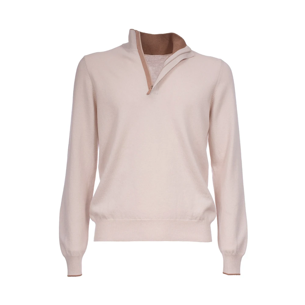 Gran Sasso Wollen polo sweater met halve rits en ribstructuur Beige Heren