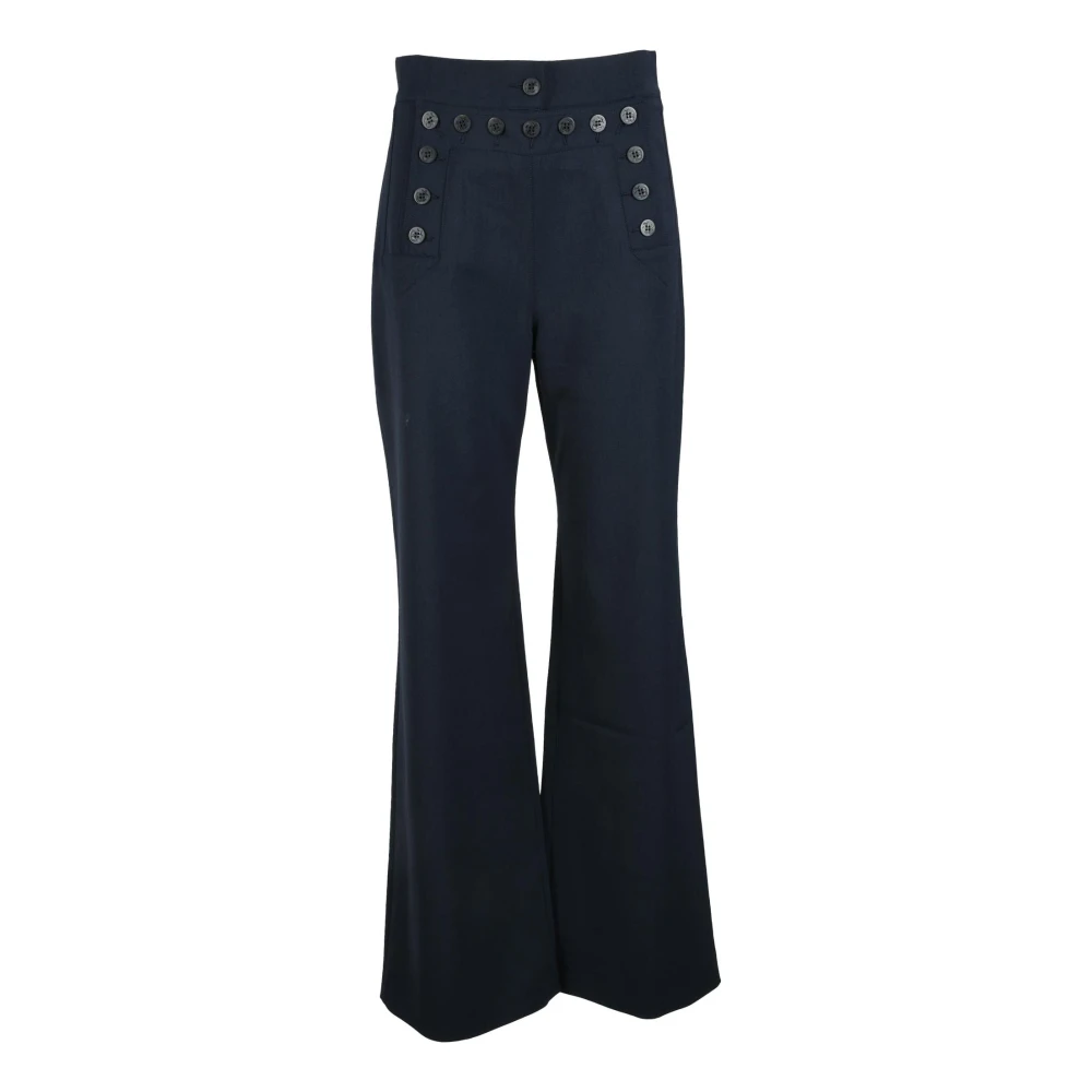 Max Mara Weekend Wijde Broek met Vetersluiting Achteraan Blue Dames
