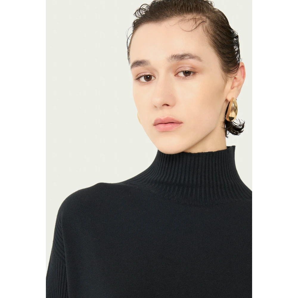 Vicario Cinque Ribbed Sleeve Crater Neck Sweater Black Dames