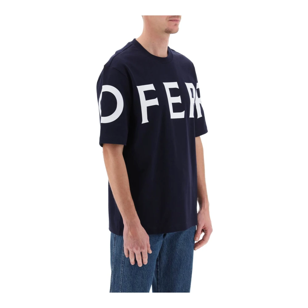 Salvatore Ferragamo T-shirt met Oversized Logo en Korte Mouwen Blue Heren