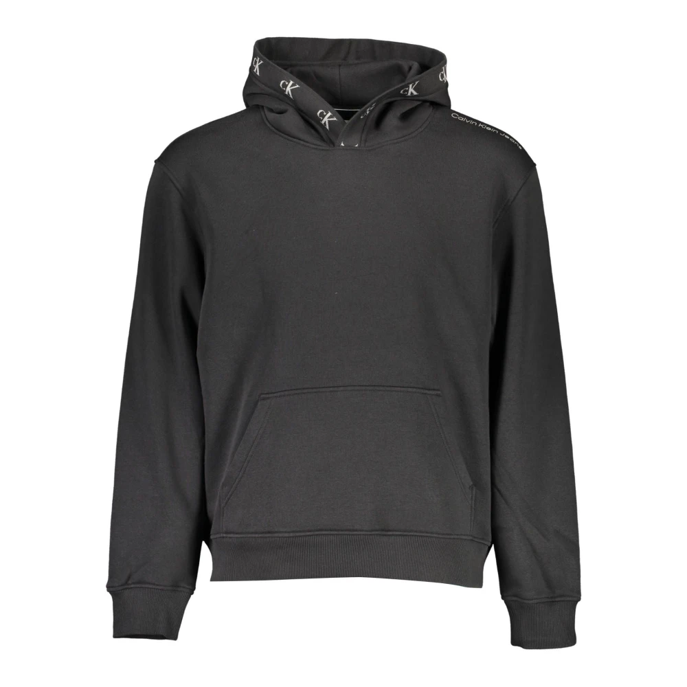 Calvin Klein Women's Black Cotton Hooded Sweater With Logo