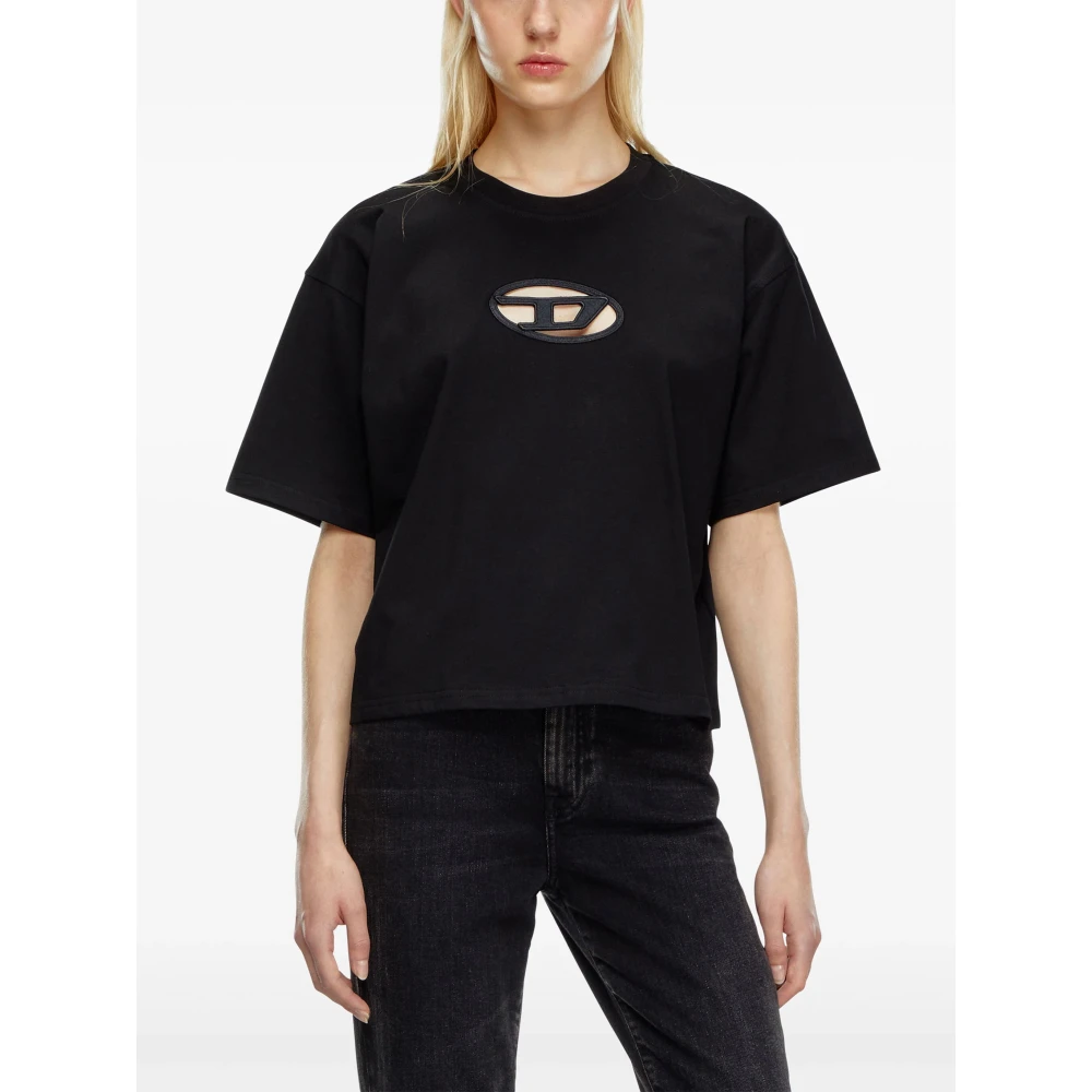 Diesel Zwart Katoenen T-shirt met Oval D Logo Black Dames