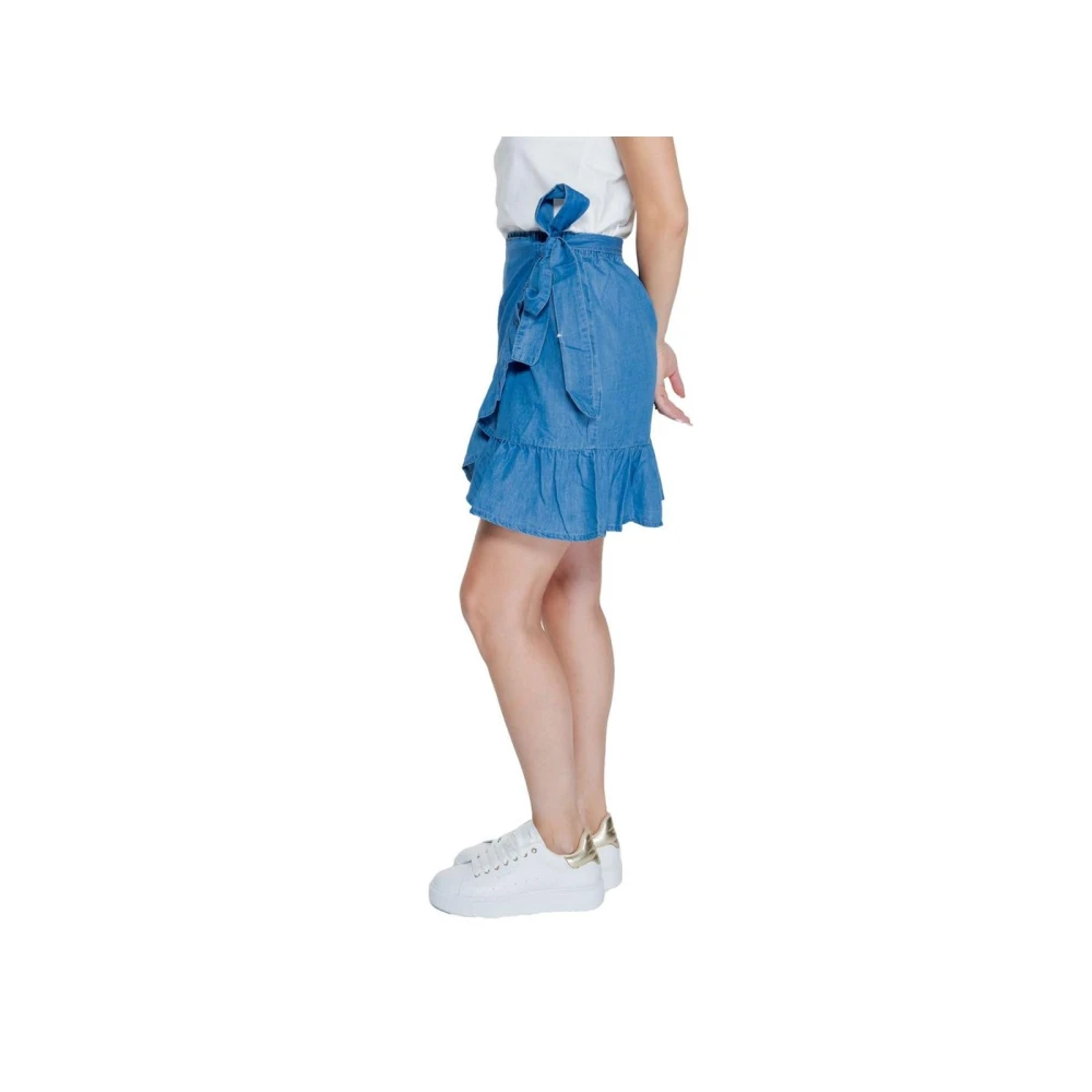 Only Denim Wrap Mini Rok Ruches Blue Dames