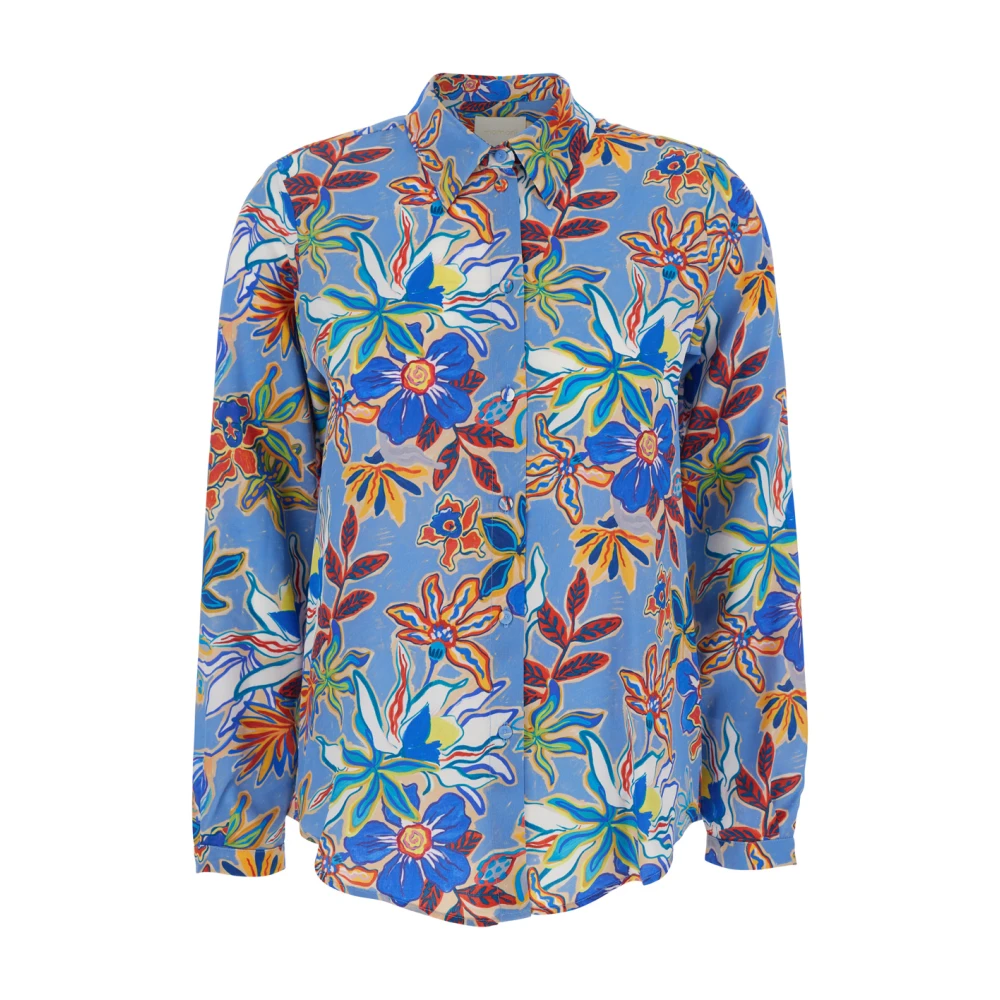 Momoni Bloemenprint Zijden Overhemd Lichtblauw Multicolor Dames