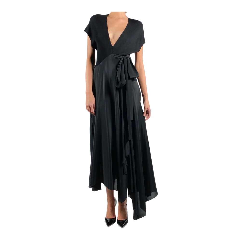 Petar Petrov Zwarte V-hals Zijden Wrap Jurk Black Dames