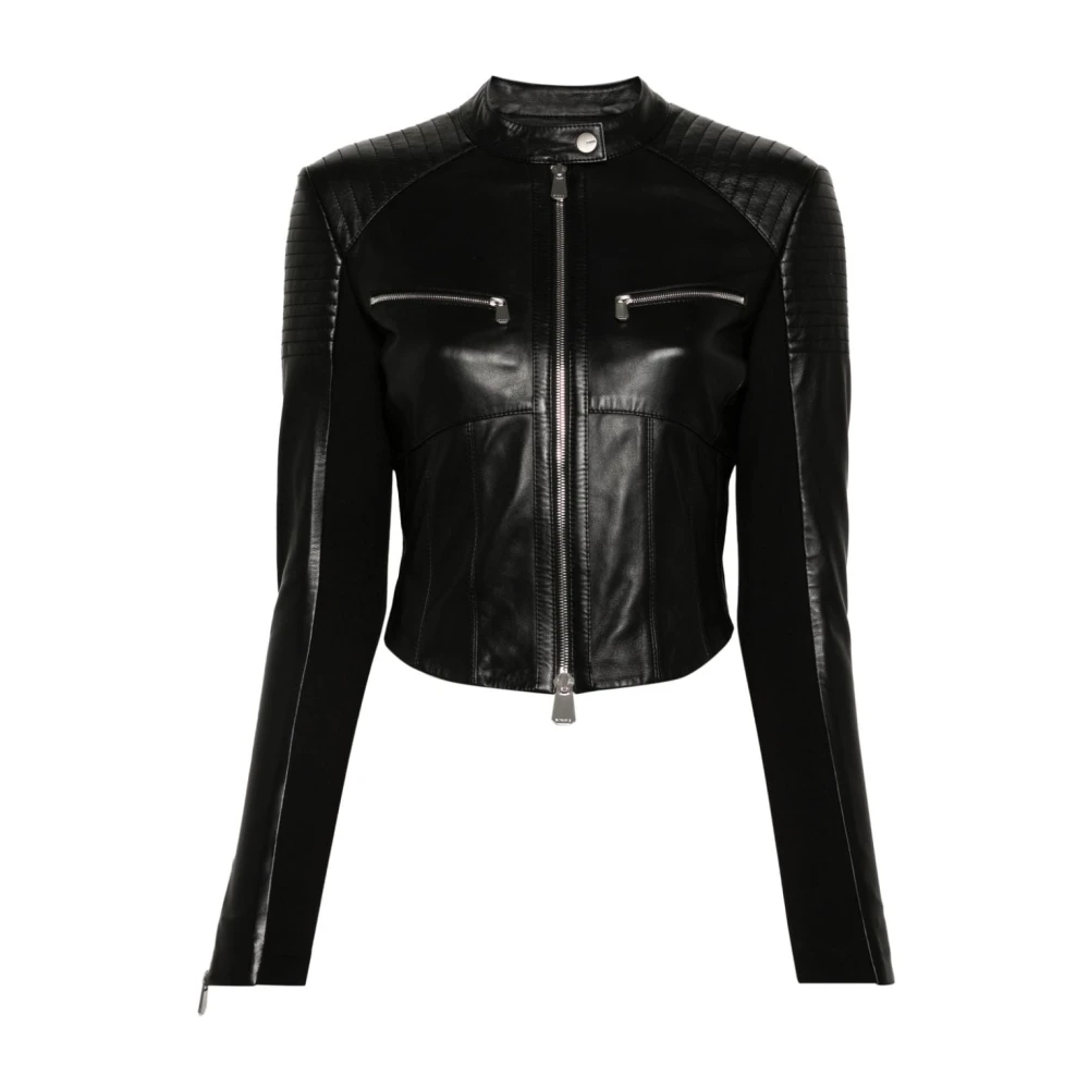 Pinko Zwarte schapenvachtjas met jersey inzetstukken Black Dames