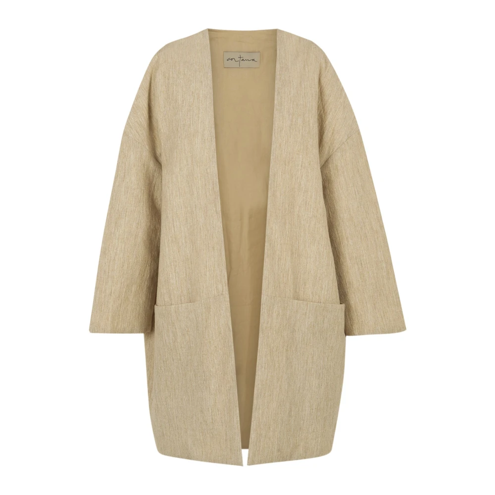 Cortana Beige Melange Wol Linnen Oversized Jas Beige Dames