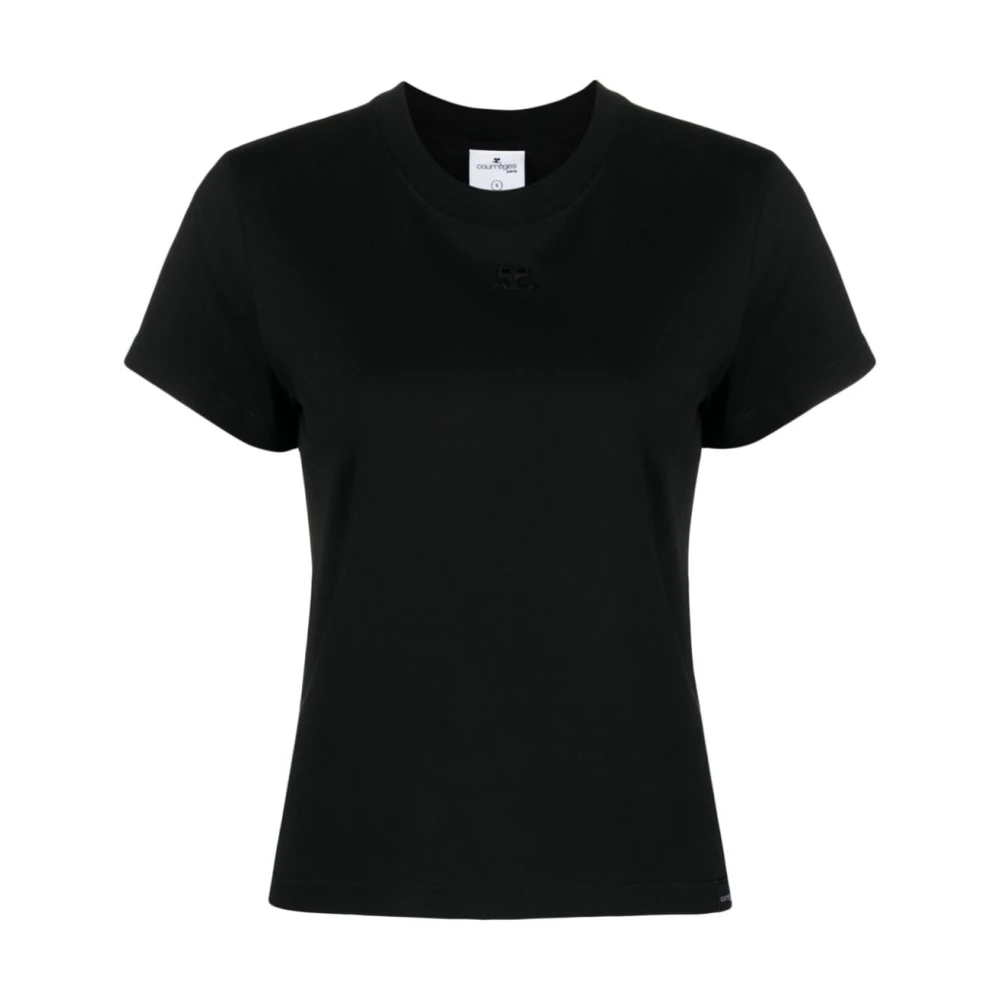 Courrèges Zwart T-shirt met geborduurd logo Black Dames