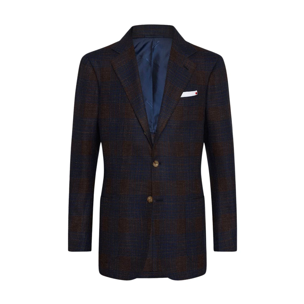 Kiton Kasjmier Overcheck Jas Blue Heren