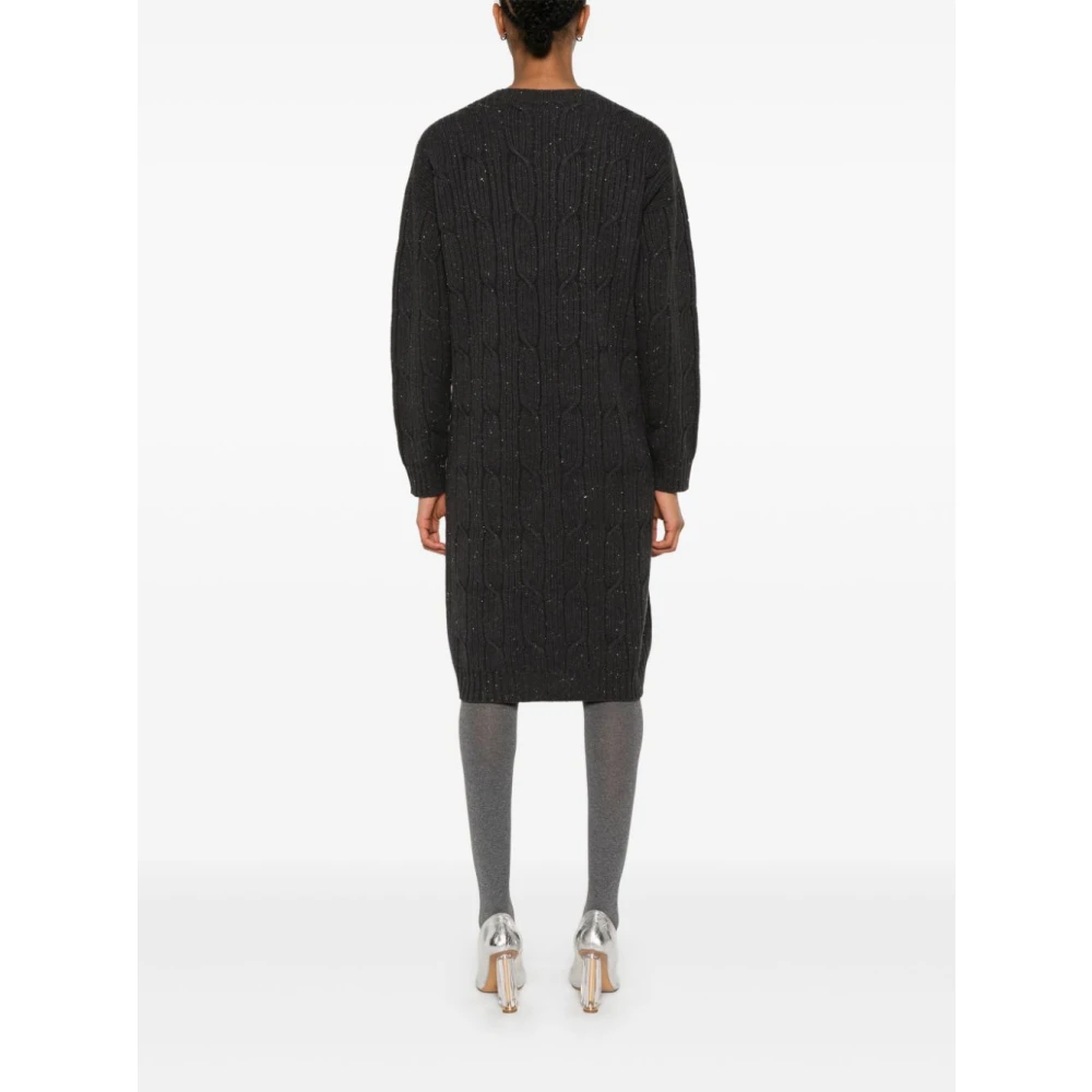 PESERICO Grijze Gebreide Midi Jurk met Lurex Gray Dames