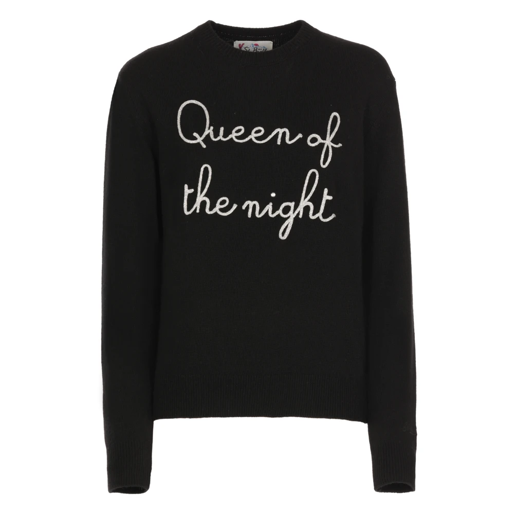 Saint Barth Zwarte Crew Neck Sweater met Queen Night Borduurwerk Black Dames