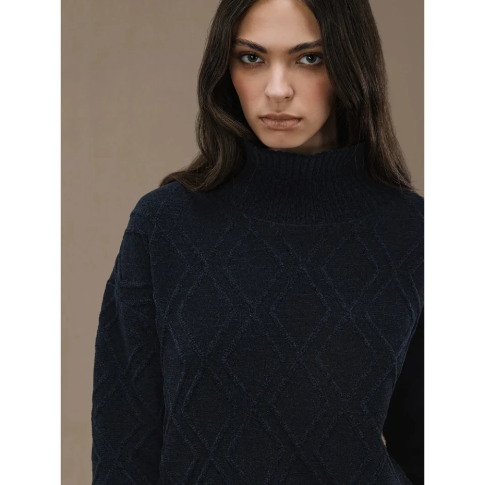 RRD Embossed Chenille Turtleneck Sweater Blue Dames