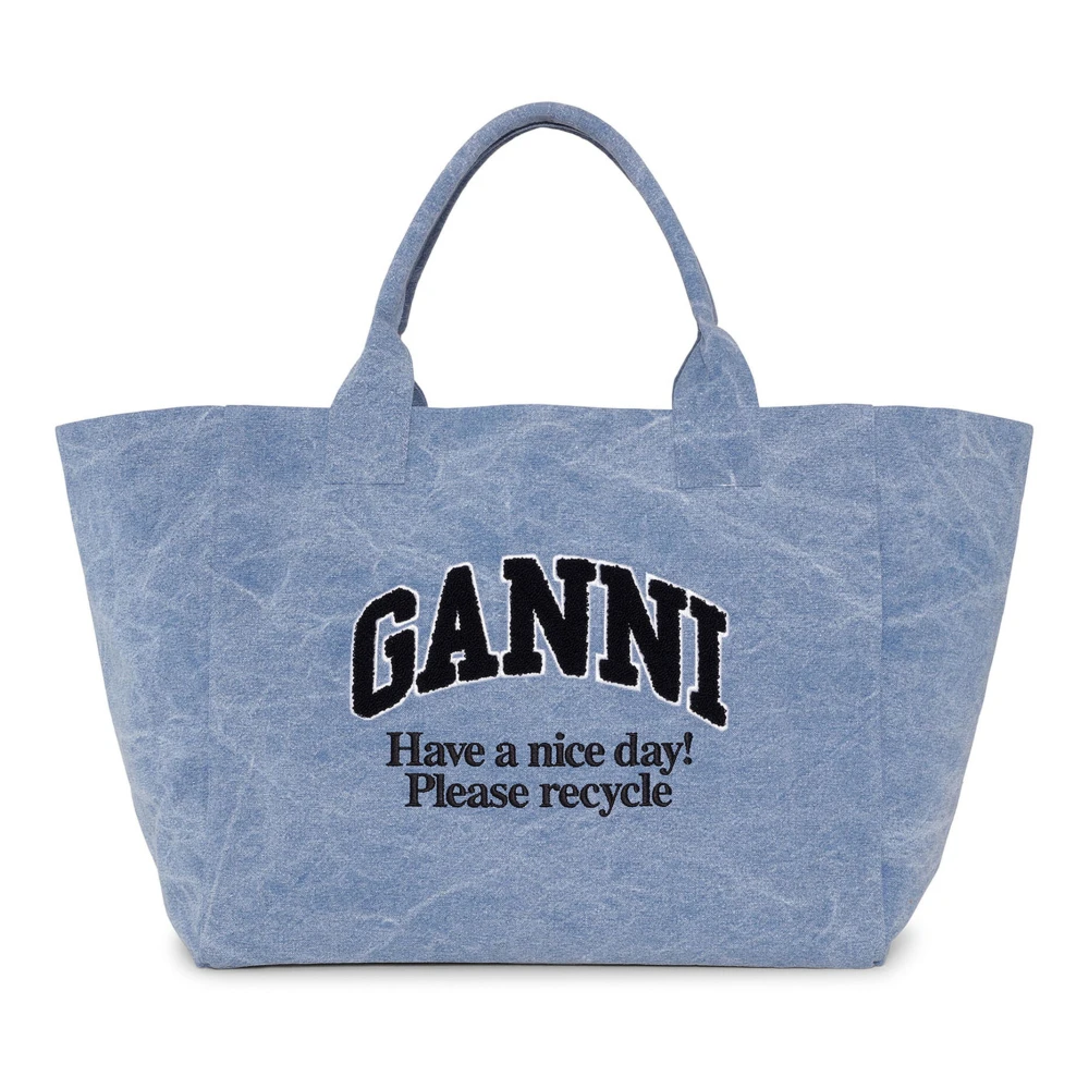 Ganni Blauwe Katoenen Tote Tas Blue Dames