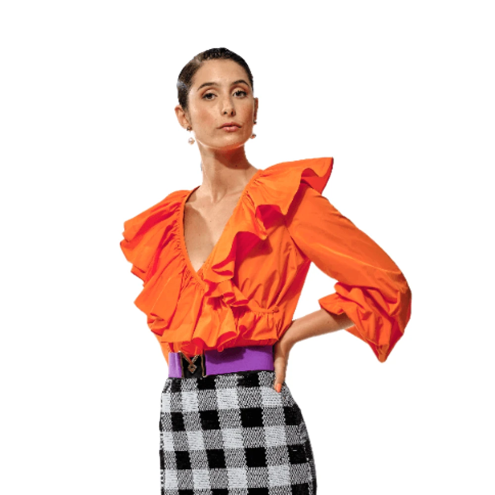 Moskada Korsad Ruffle Blus - 44 Orange, Dam