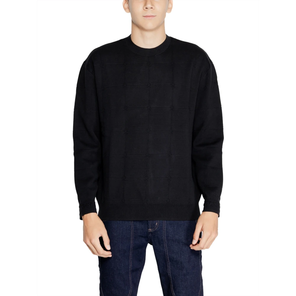 Emporio Armani Svart Rutig Tröja Pullover Black, Herr