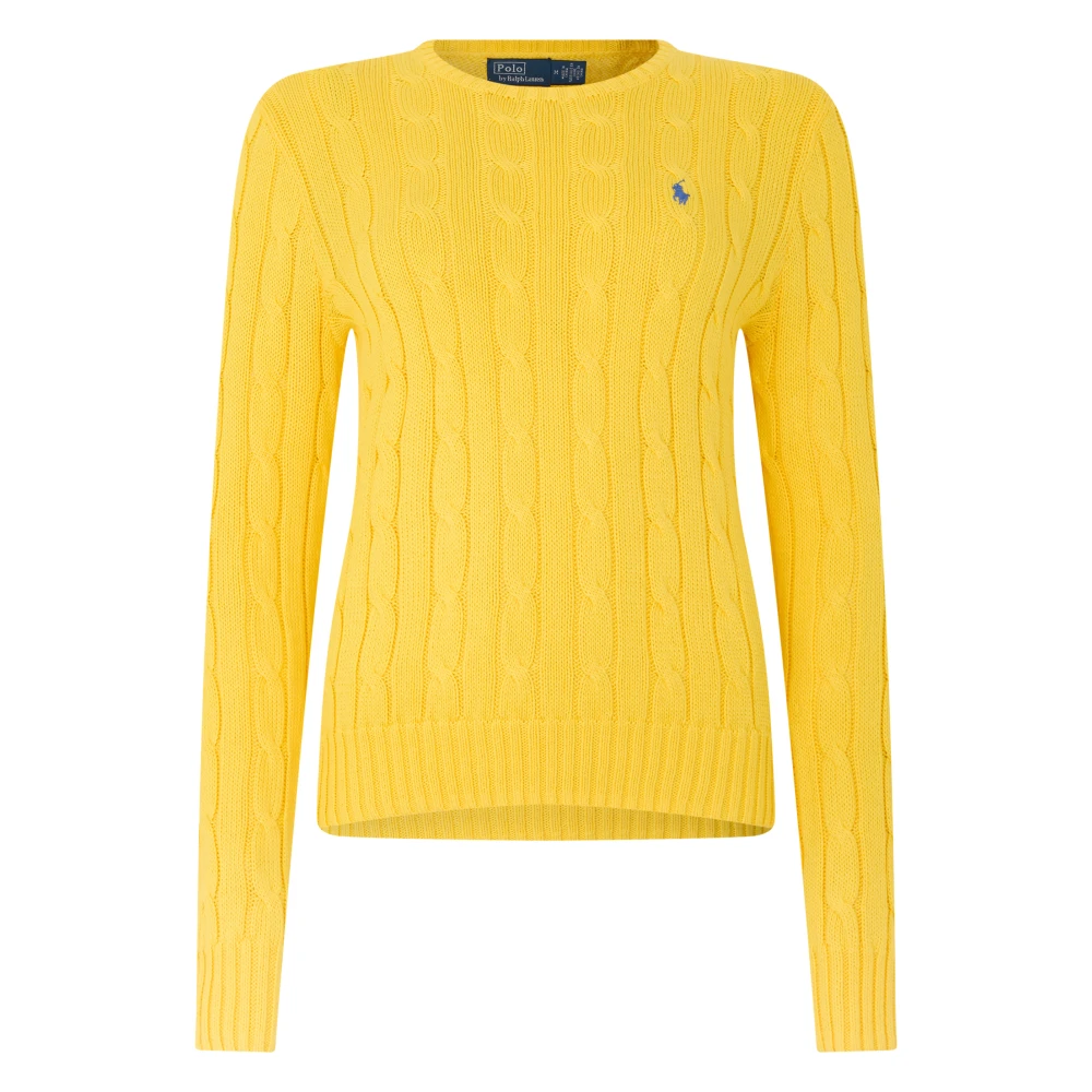 Polo Ralph Lauren Women's Yellow Cable-Knit Cotton Crewneck Jumper - Round-Neck Knitwear - Xs- Knitwear