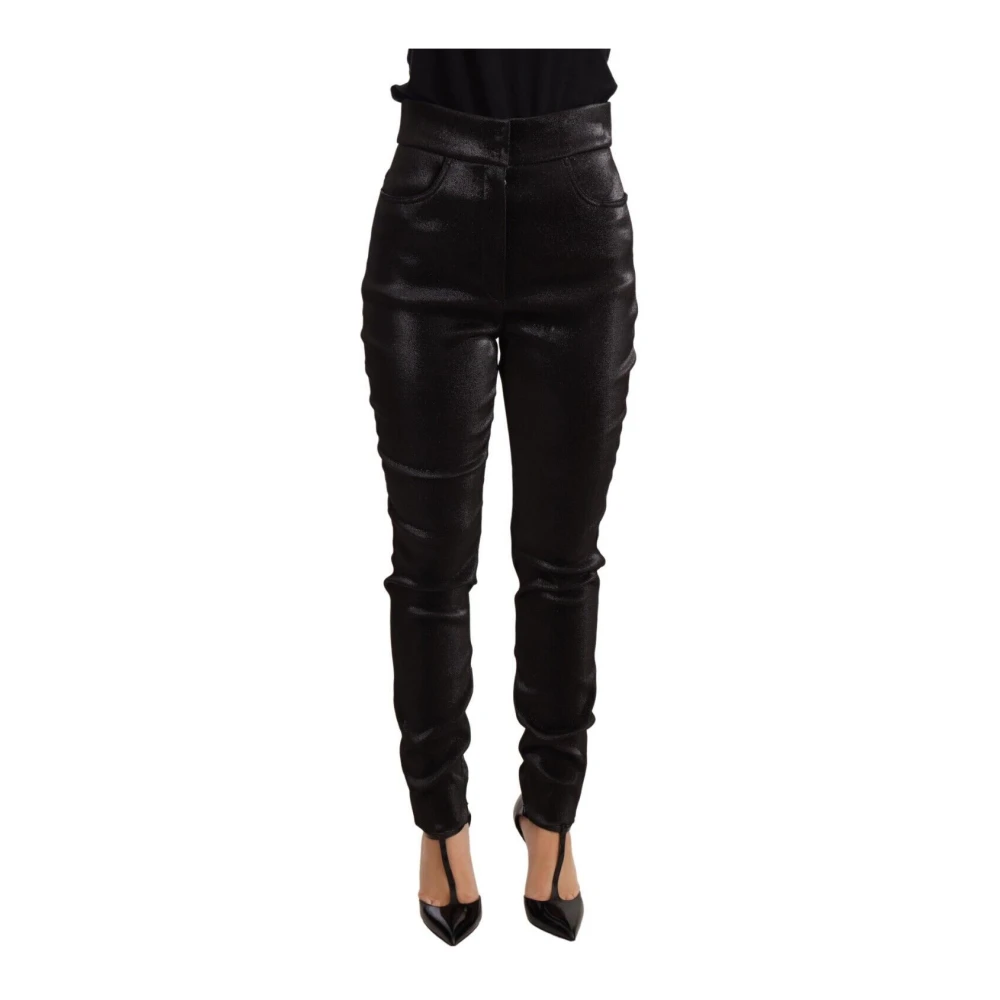 Dolce & Gabbana Women's Black Slim-Fit Trousers, S, Silver Lurex Thread Stretch Trousers