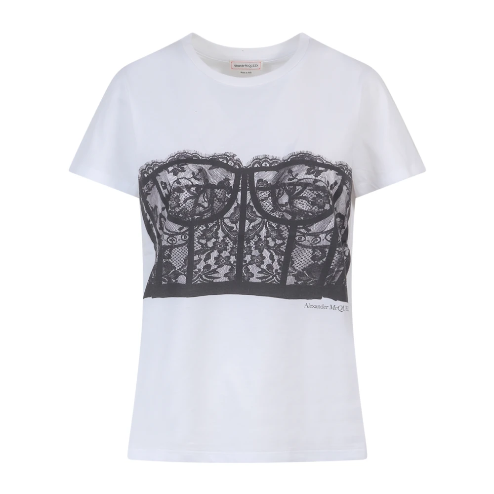 Alexander mcqueen Wit Logo Print T-Shirt White Dames