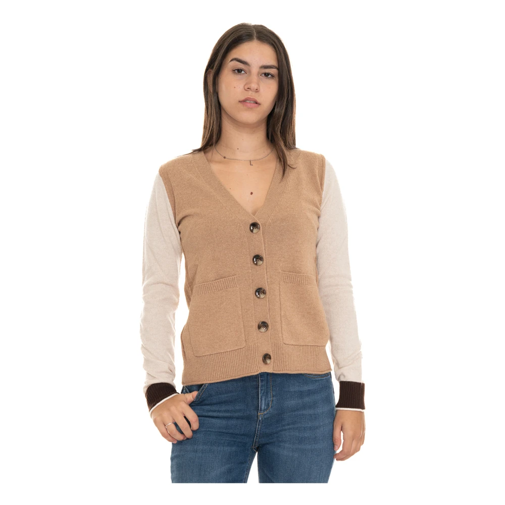 Pennyblack Bicolored Wol Kasjmier Vest met knopen Beige Dames