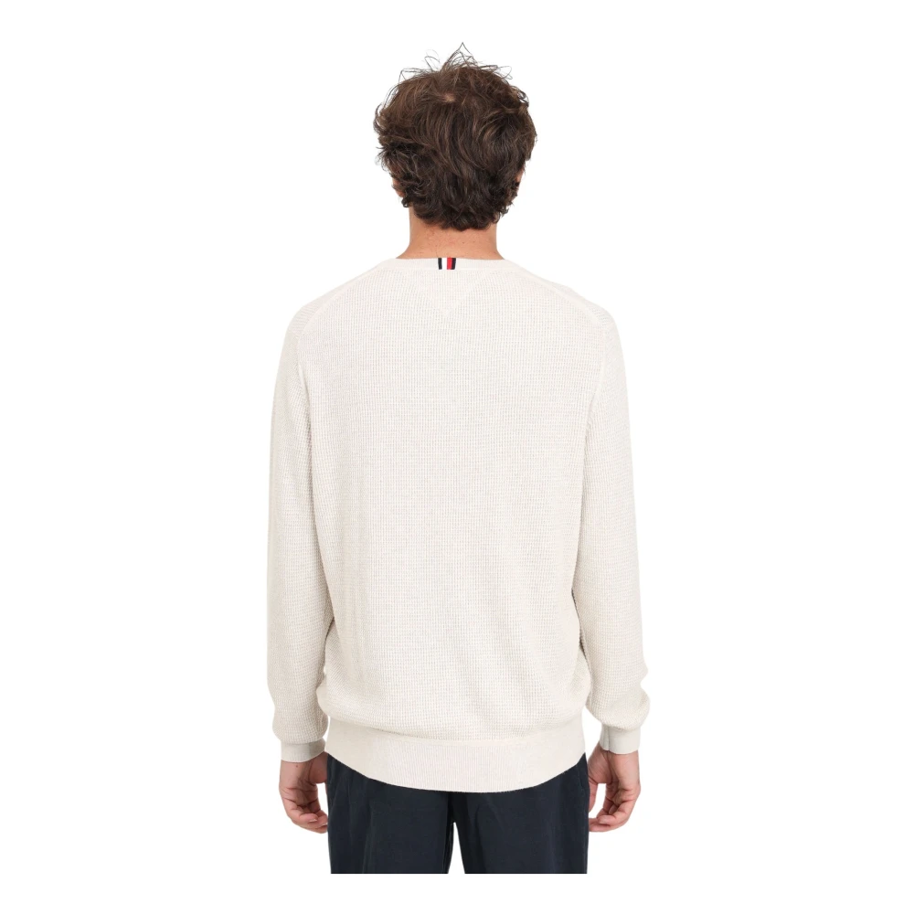 Tommy Hilfiger Beige Crew-Neck Sweater met Honeycomb Weave Beige Heren